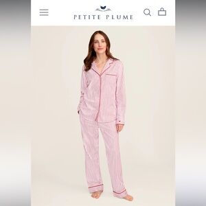 Petit Plume Women's Twill Pajama Set in Antique Red Ticking